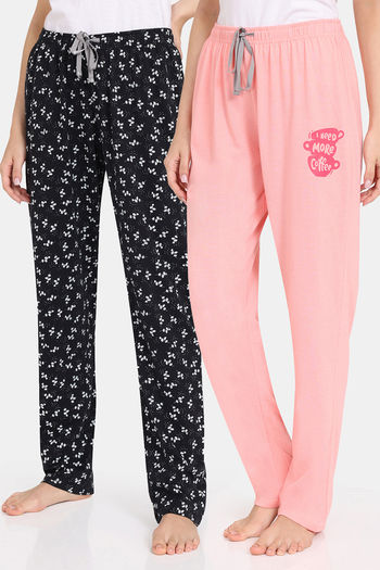 Buy Rosaline Bloom Fest Knit Cotton Pyjama (Pack of 2) - Black Pink